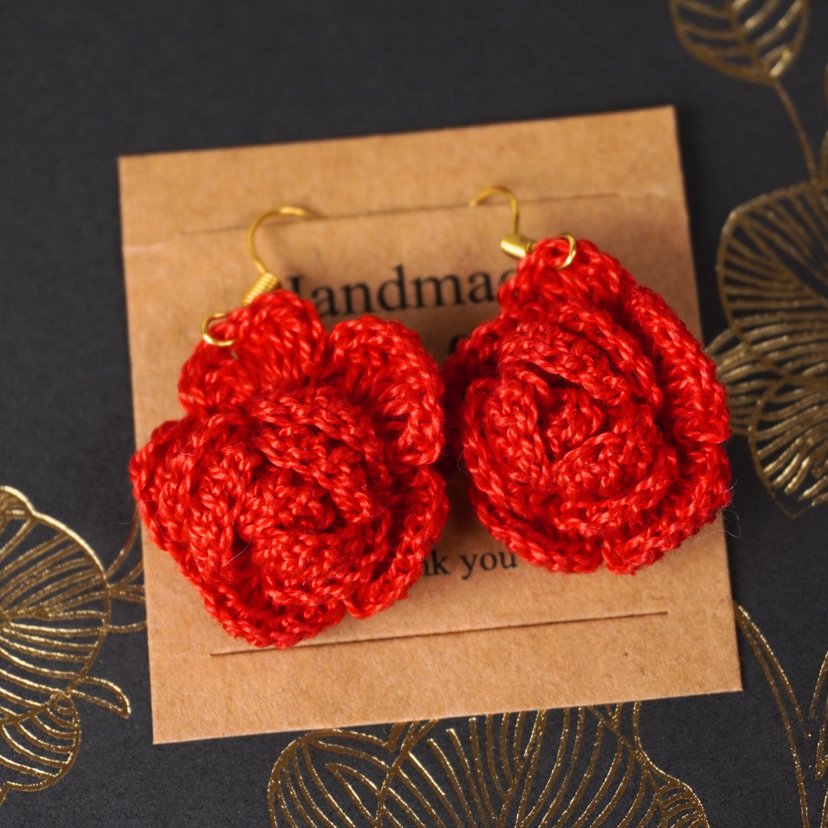 Handcrafted Crochet Rose Earrings