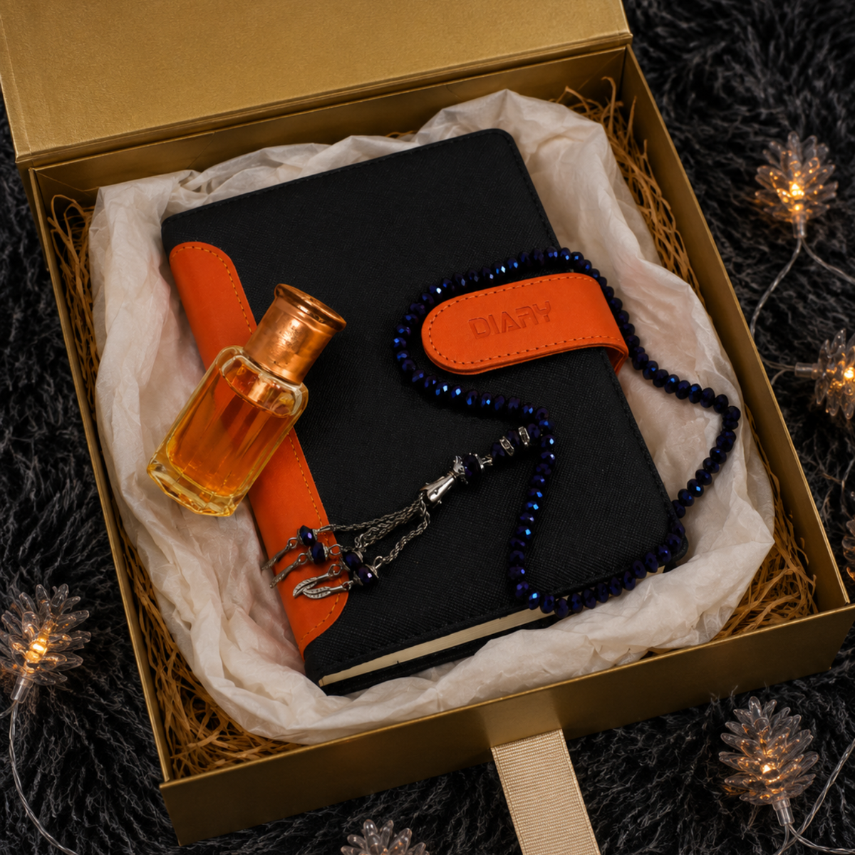 Executive Leather Diary, Attar Fragrance & Crystal Tasbeeh Gift Set